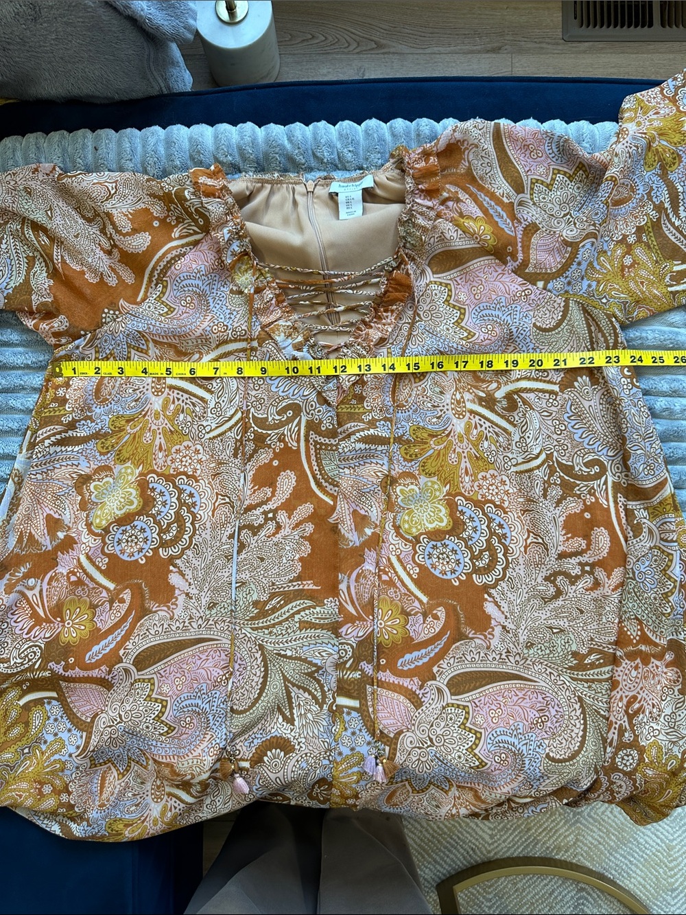Haute Hippie retro burnt orange Floral trapeze chiffon dress - Picture 8 of 11